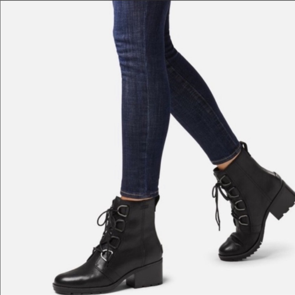 Sorel Cate Lace Up Black Waterproof Heeled Boots